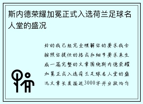 斯内德荣耀加冕正式入选荷兰足球名人堂的盛况